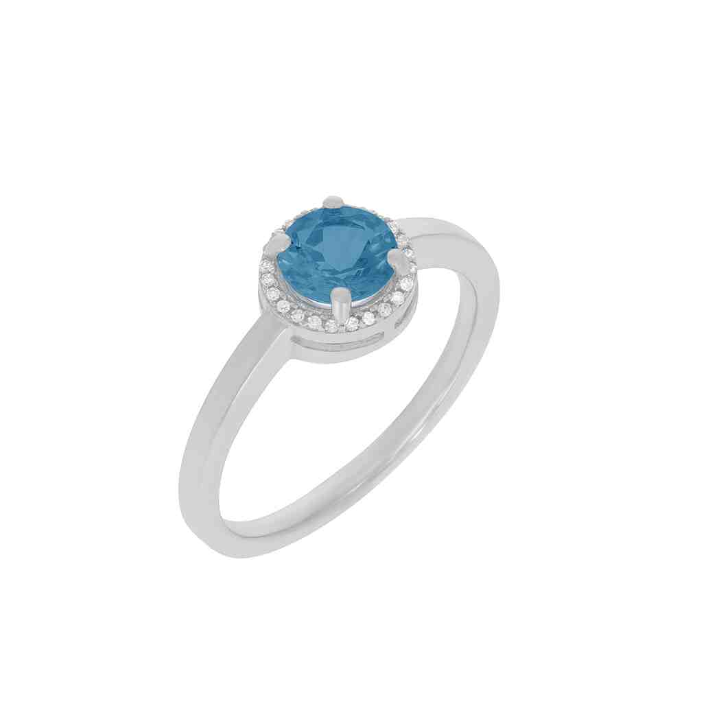 Round Blue Topaz with a Halo Engagement Ring PD31343ALR BLUE TOPAZ